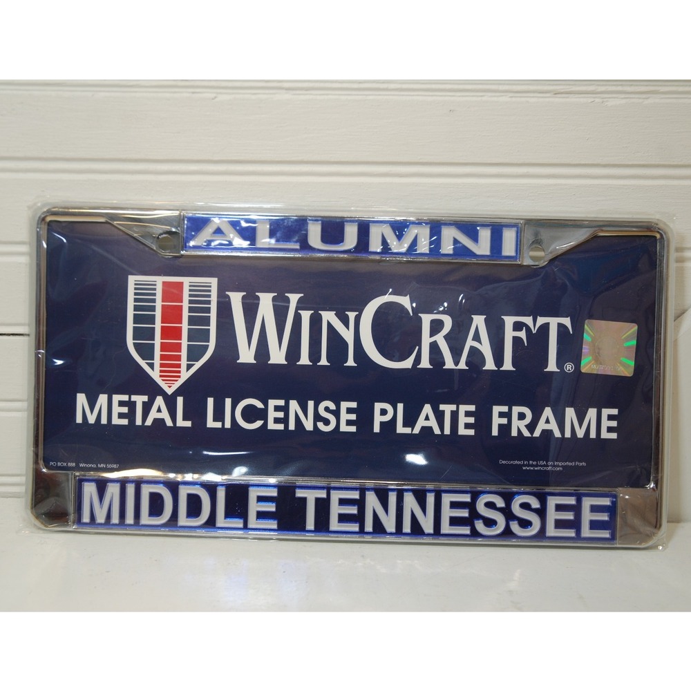 Vintage License Plate Frame NWT Middle Tennessee University Alumni Blue Raiders